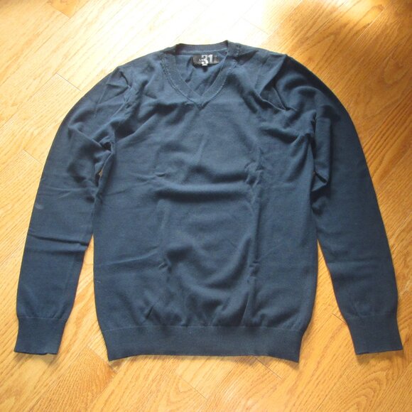 Men's Simons Le 31 Navy Blue Cotton Blend V-neck Sweater Size XS - Picture 1 of 4